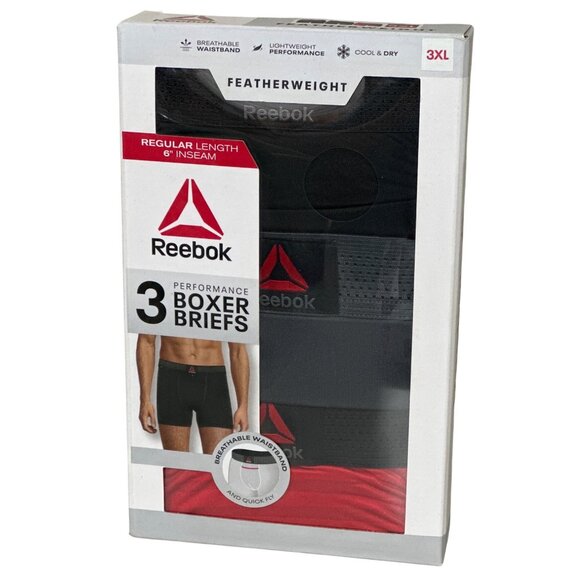Reebok Mens 3-Pack Performance Boxer Briefs Featherweight 6" Inseam 3XL - Picture 1 of 2